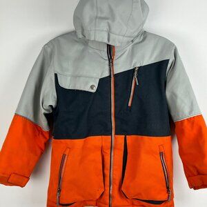 Monster Kids Parka Jacket Size 8 Gray Orange Hooded Lined Insulated Full Zip